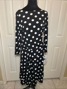 Amanda Charles Black and White Polka Dot Long Sleeve Dress Size Large